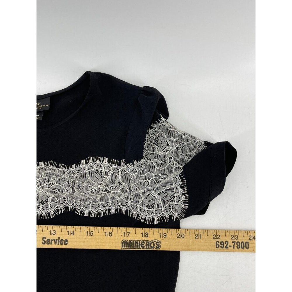 Worthington Petite Women's Black Short Sleeve Lace Trim Top Shirt Size PM - Picture 10 of 12